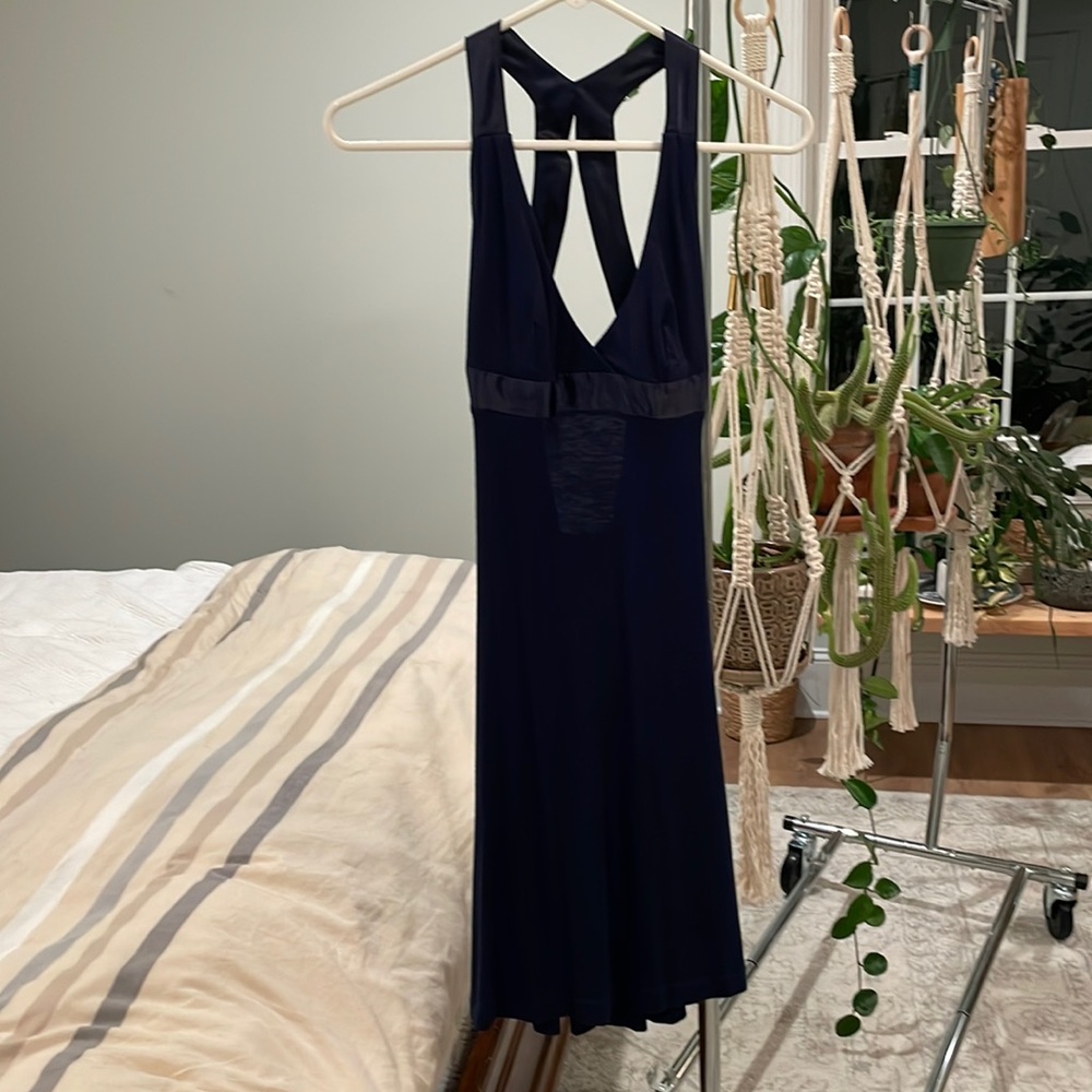 Armani Exchange Navy Satin Strap Slip Dress